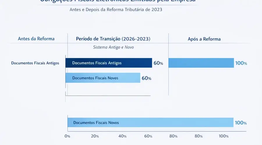 Gráfico mostrando aumento no número de obrigações fiscais durante a transição da Reforma Tributária brasileira.