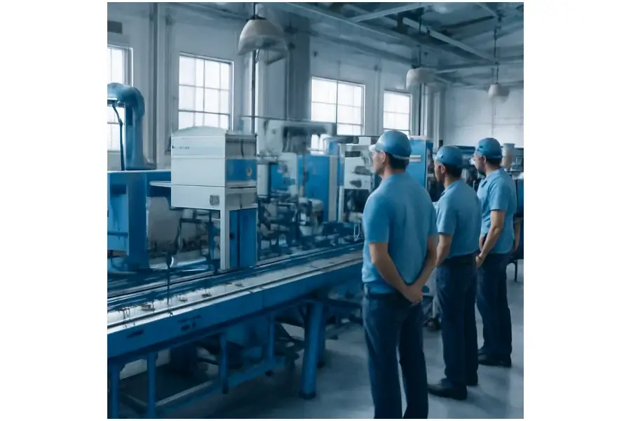 Linha de produção parada em fábrica do Polo Industrial de Manaus durante simulação de ataque cibernético.