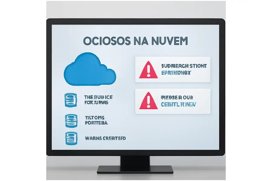 Tela conceitual mostrando recursos ociosos e provisionamento excessivo em ambientes de nuvem.