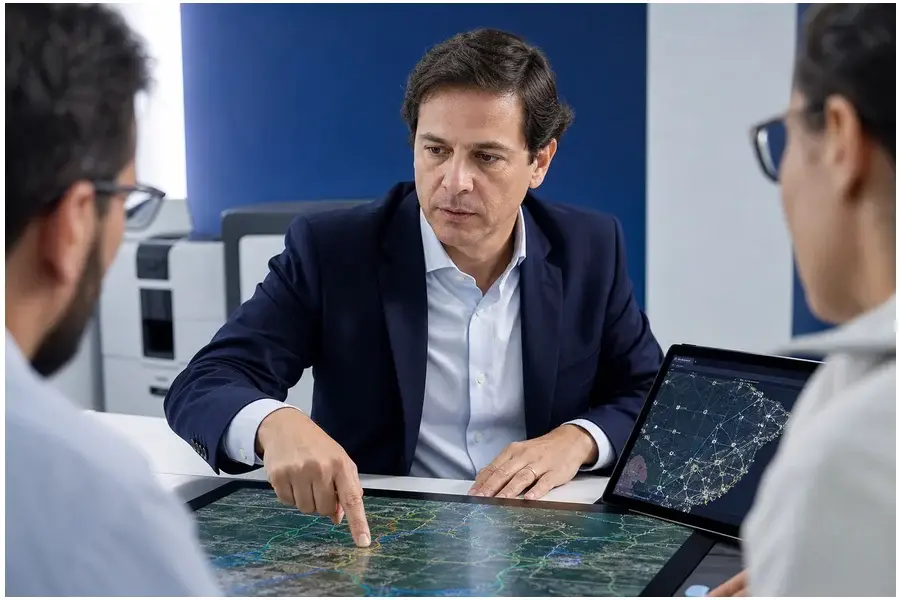 Secretário de Telecomunicações do MCom em reunião analisando projetos de infovias