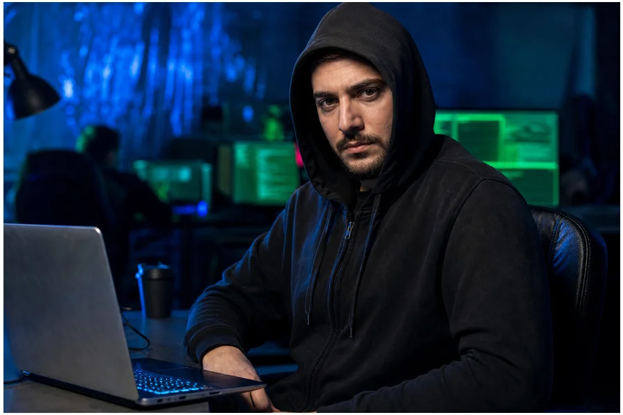 Representação realista do hacker ByteToBreach responsável pelo ataque.