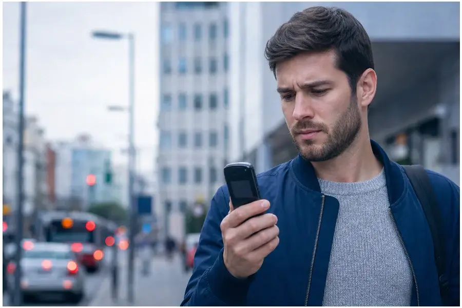 Celular conectado à rede 2G vulnerável a golpes via ERB falsa, em ambiente urbano brasileiro.