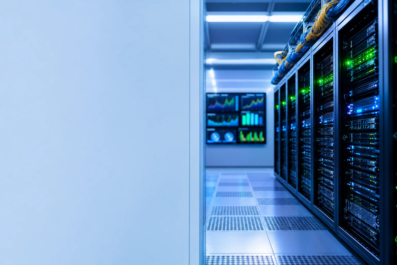 Bancada de trabalho com monitores exibindo painéis de monitoramento de infraestrutura