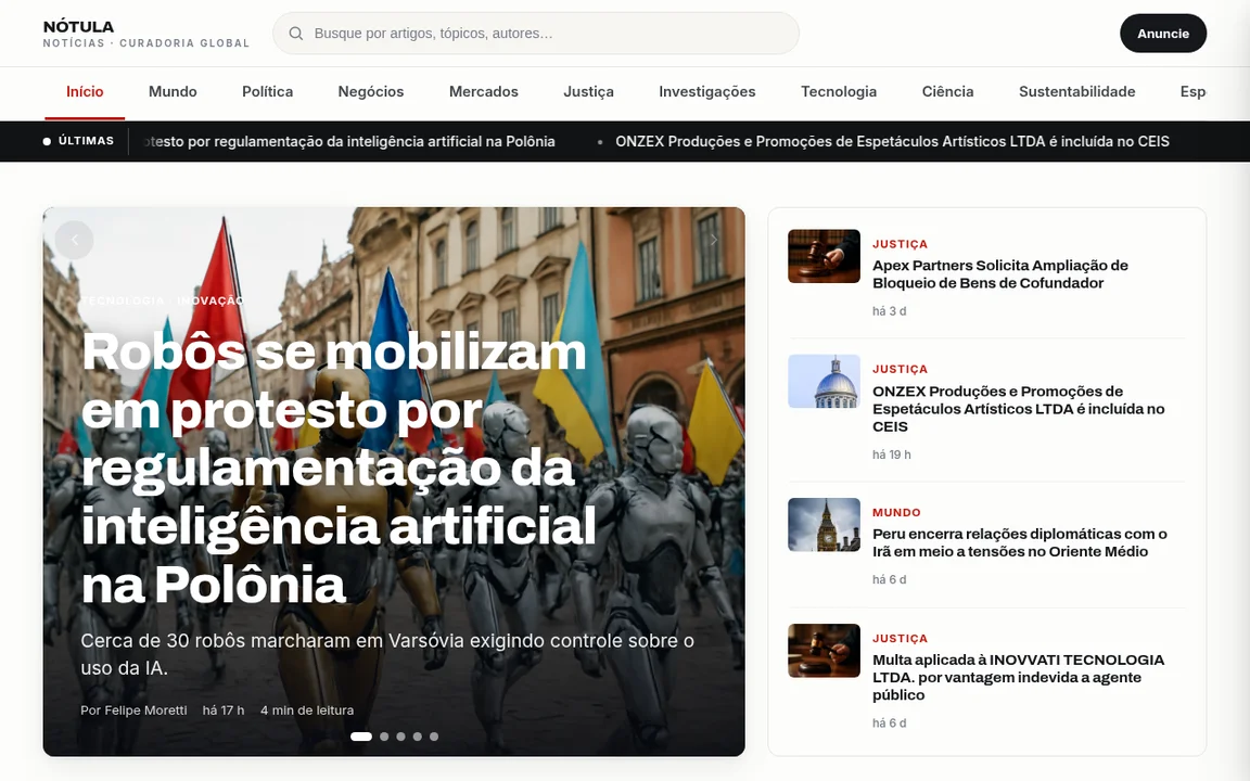 Página inicial de Notula