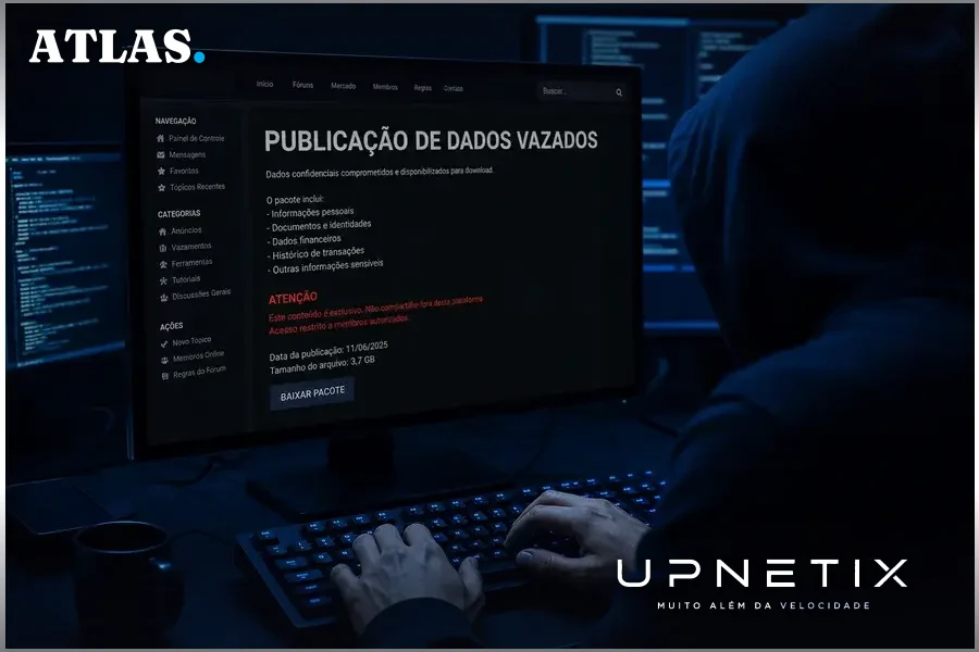 Tela de computador exibindo página da darknet com dados vazados