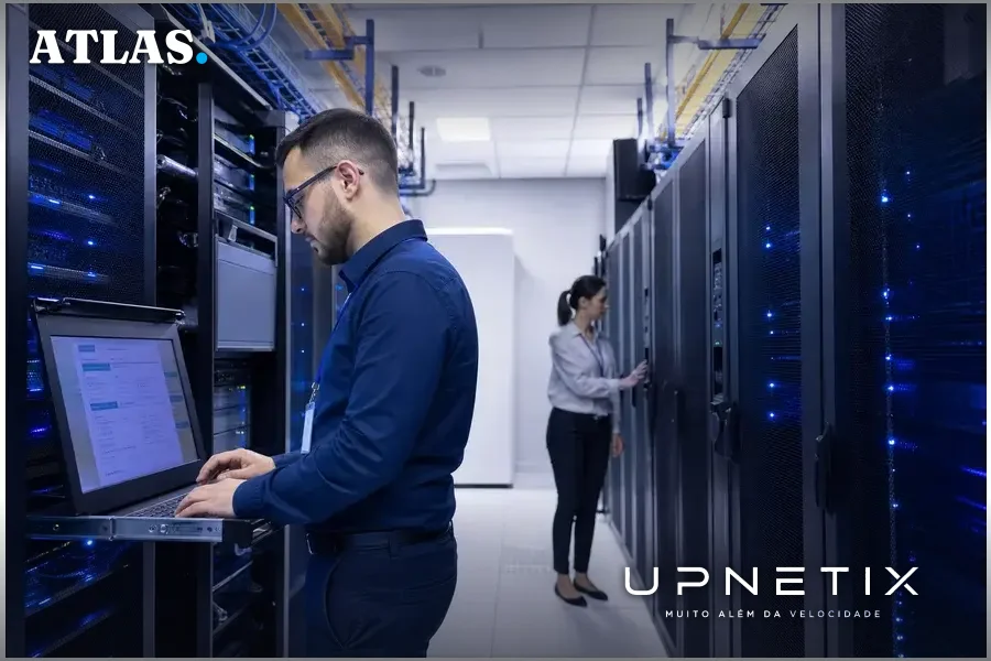 Data center moderno no Brasil com equipamentos de processamento e armazenamento para IA