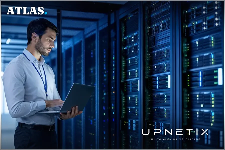 Data center moderno representando infraestrutura crítica alvo de ataques com IA