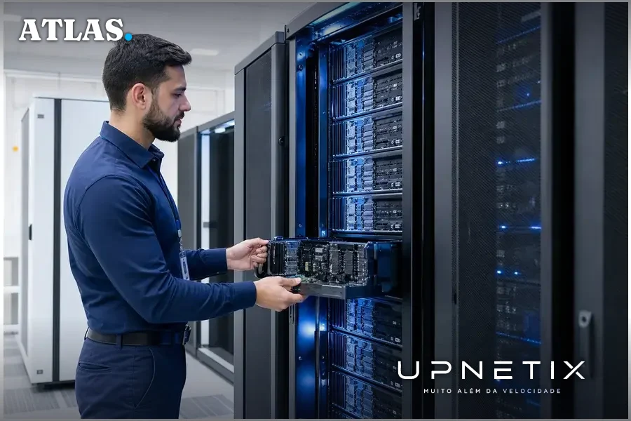 Rack Maia 300 com múltiplos chips em data center moderno