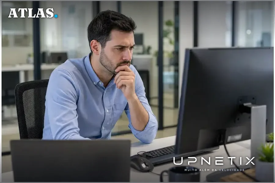 Operador de sistema ERP brasileiro preocupado com ações não rastreáveis de agentes de IA no computador.
