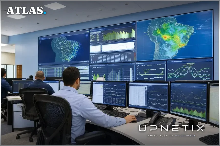 Painel de controle do ONS com operadores monitorando sistema elétrico brasileiro