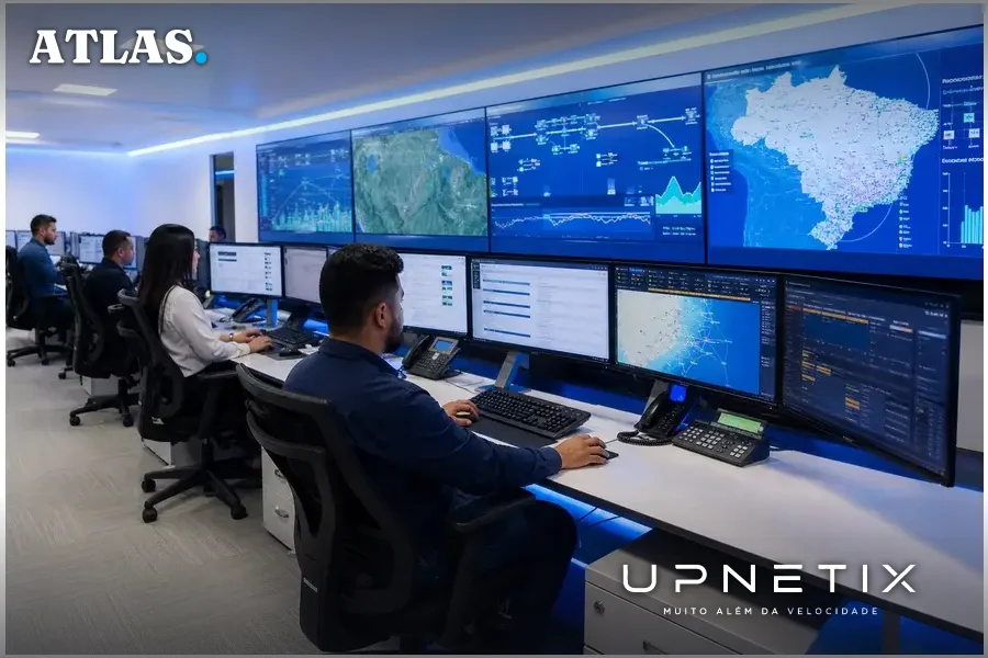 Sala de operação monitorando a manutenção e operação das infovias no Norte Conectado