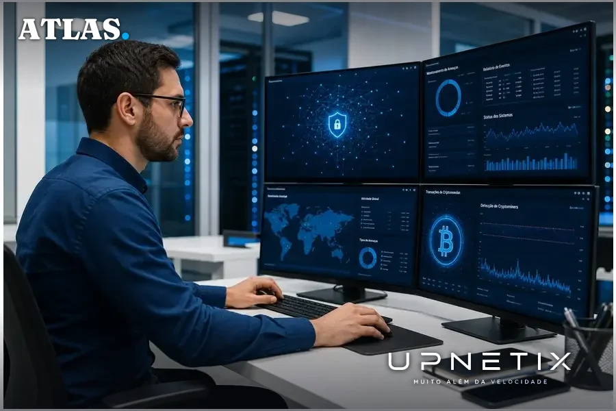 Especialista em segurança cibernética utilizando automação para monitorar ataques de cryptominers e ameaças avançadas.