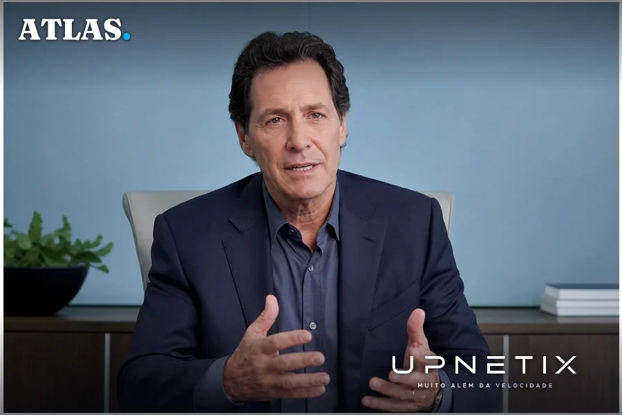 Retrato realista do CEO da Verizon, Dan Schulman, em teleconferência corporativa.