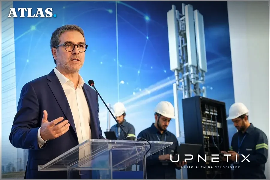 CTO da TIM discursando em evento de modernização da rede 5G em Brasília, ambiente corporativo e tecnológico