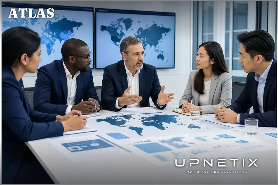 Reunião de especialistas internacionais discutindo regulamentação de cibersegurança para infraestrutura crítica.