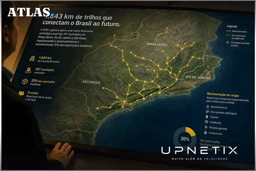 Mapa digital realista da rede ferroviária da MRS Logística com destaque para a movimentação de cargas