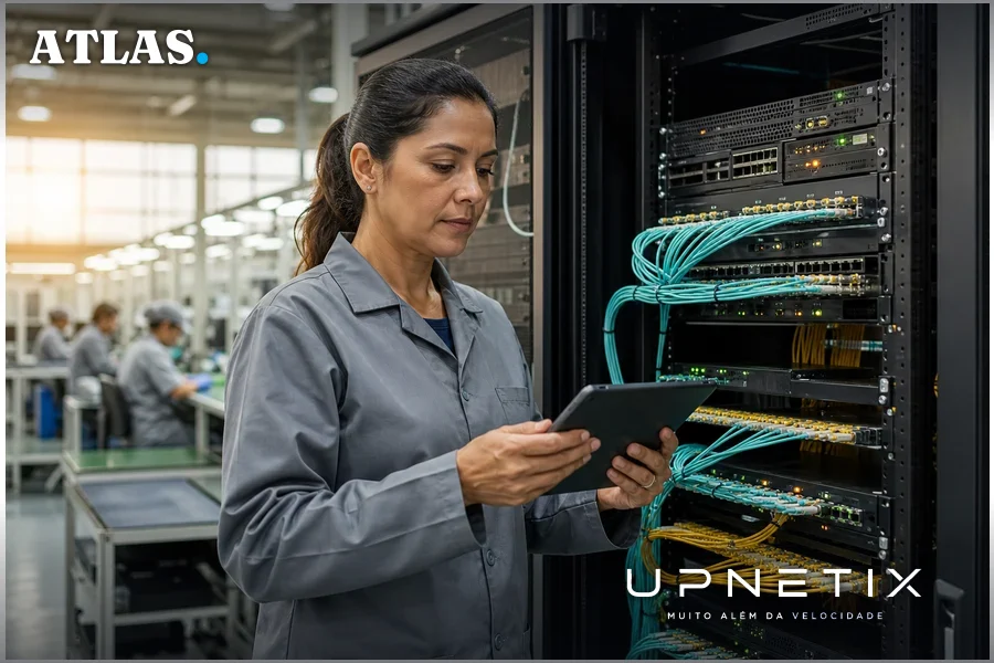 Rack de rede corporativa com fibra optica em fabrica do polo industrial de Manaus