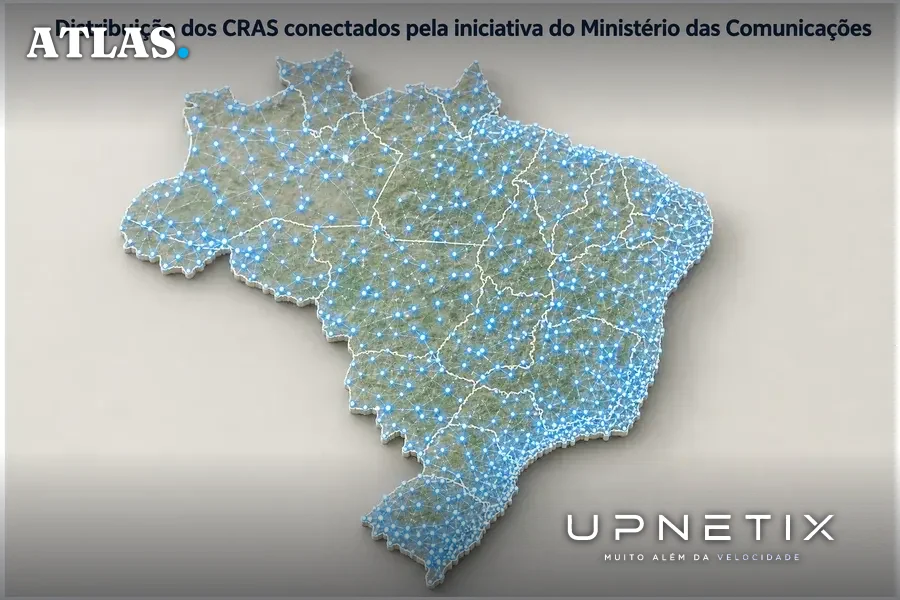 Mapa do Brasil com pontos indicando localização dos 2.018 CRAS conectados.