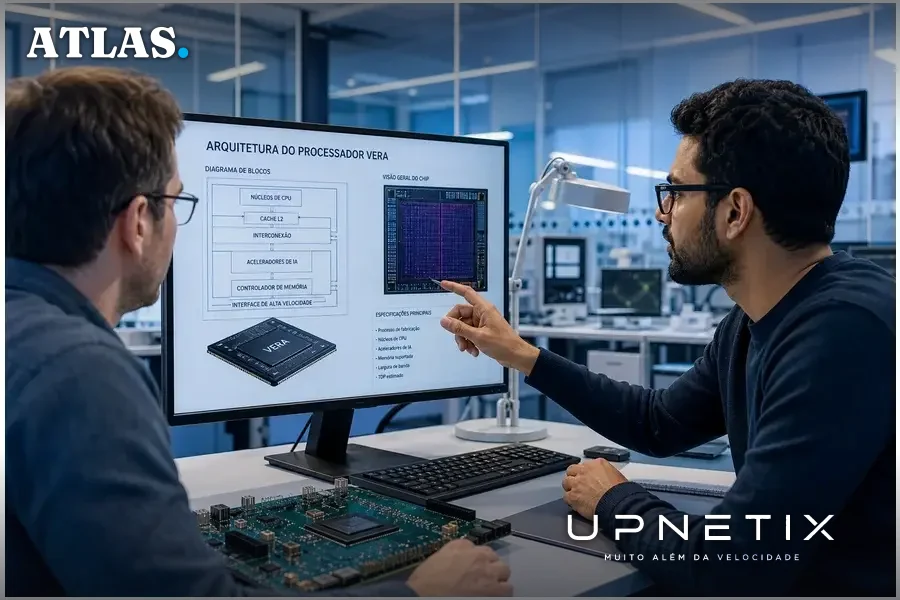 Engenheiros da NVIDIA discutindo design do processador Vera em ambiente de laboratório técnico.