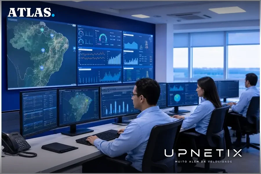 Profissionais da Ecogen em Centro de Controle Operacional monitorando plantas remotas de energia industrial em ambiente corporativo moderno