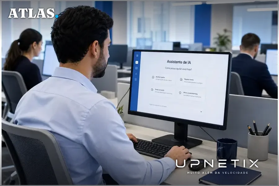 Funcionário usando ferramenta de IA sem supervisão da área de tecnologia em ambiente corporativo.