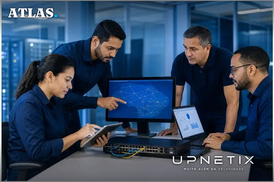 Equipe técnica de ISP analisando soluções em ambiente corporativo