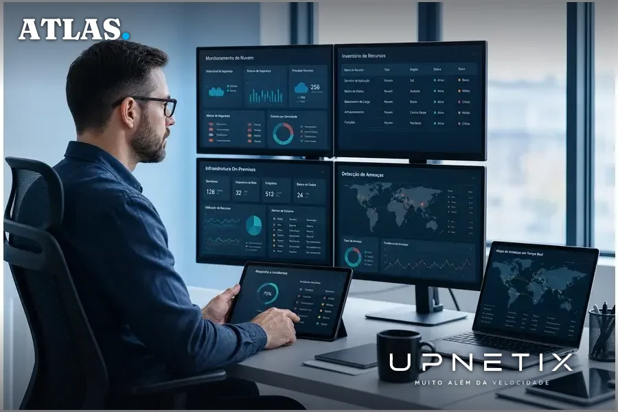 Analista de segurança da informação monitorando ambientes híbridos em tempo real.