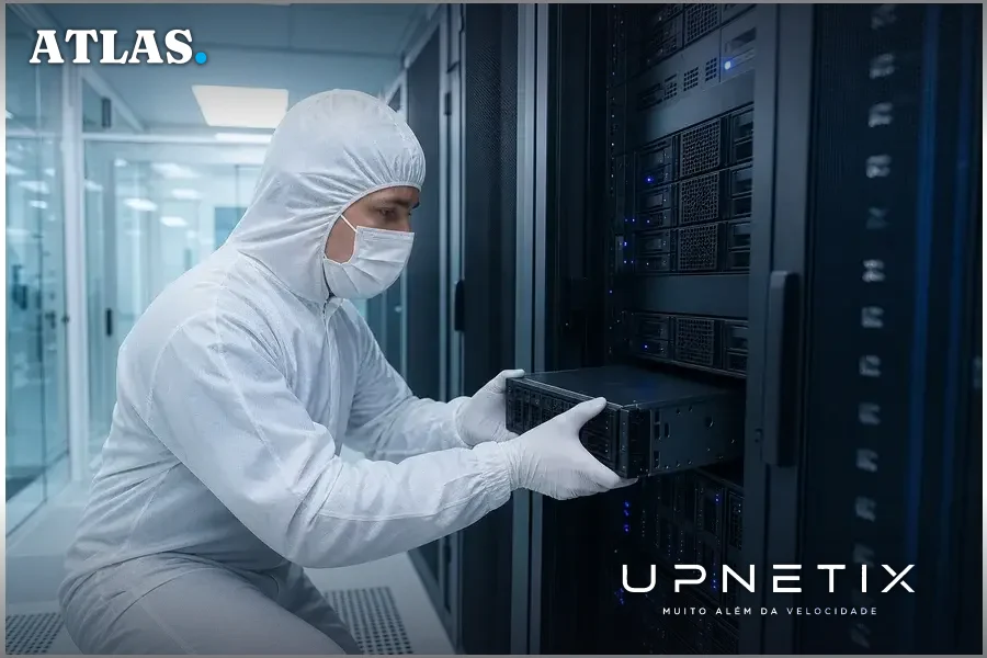 Técnico em ambiente Clean Room validando backups para evitar reinfecção após ataque cibernético