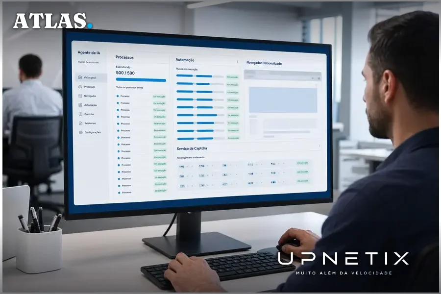 Interface de agente de IA automatizando ataques cibernéticos com múltiplos processos e ferramentas de automação.