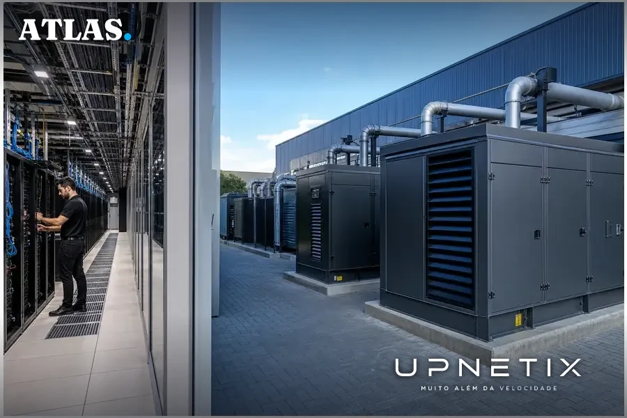 Data center com geradores a diesel instalados ao lado da instalação em ambiente externo