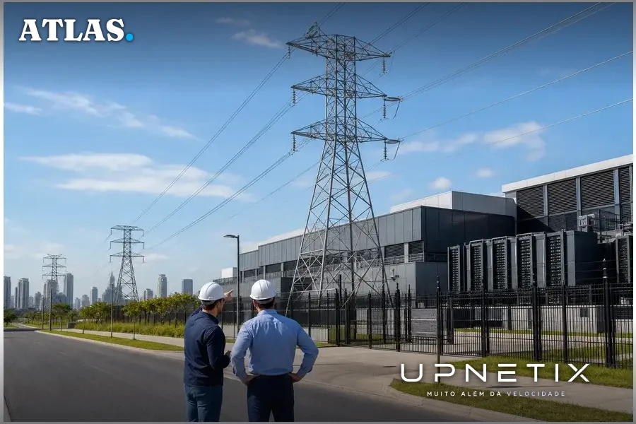 Linha de transmissão de energia elétrica de alta tensão próxima a data center
