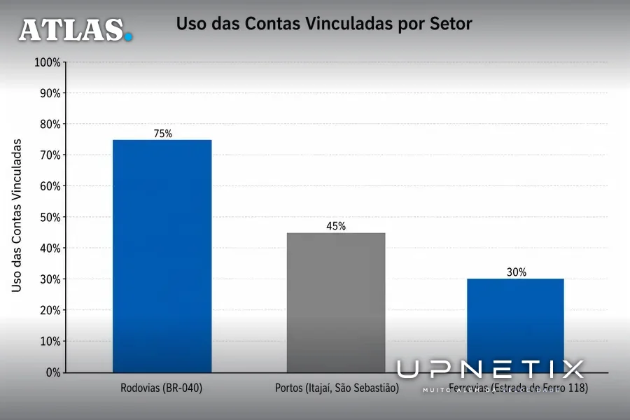 Gráfico de barras mostrando o uso das contas vinculadas em diferentes setores de infraestrutura no Brasil.