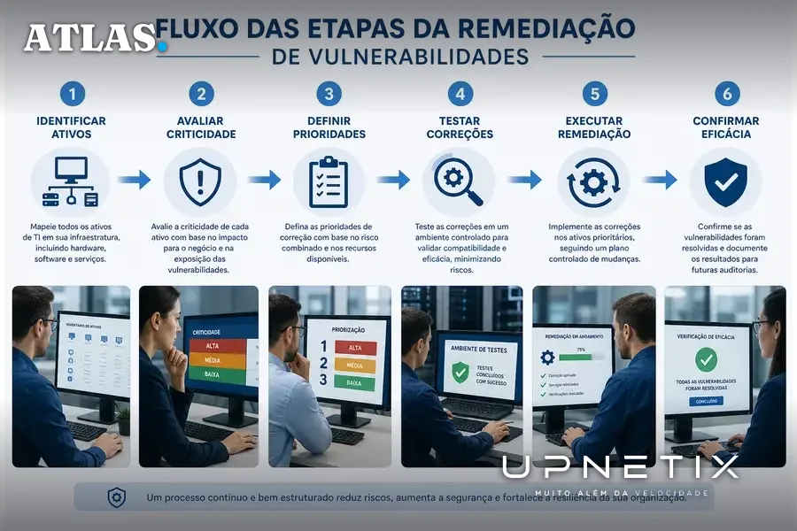 Diagrama das etapas do processo de remediação de vulnerabilidades em cibersegurança.