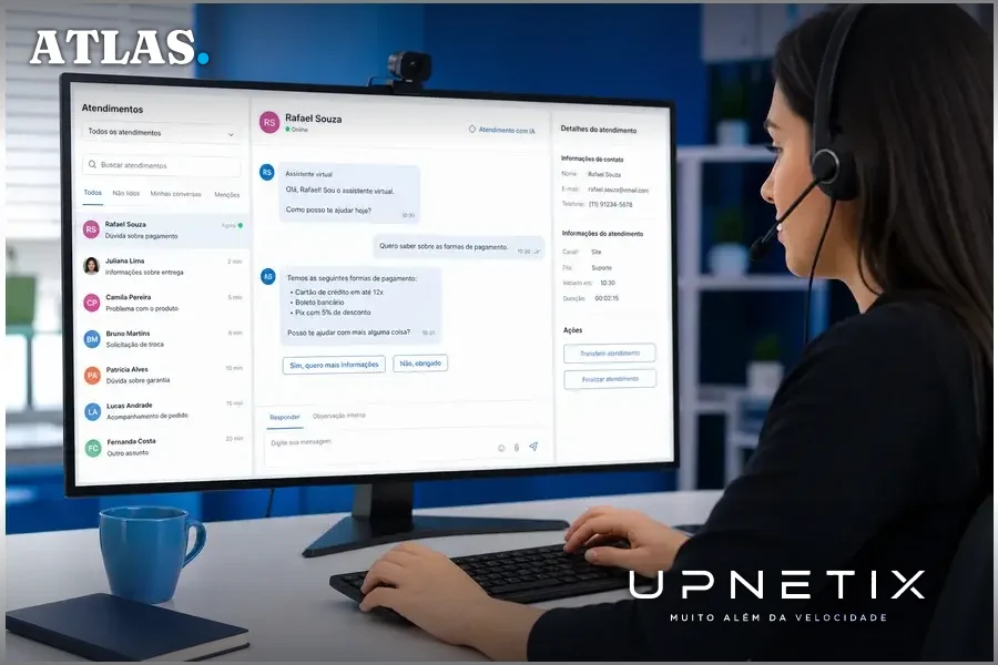 Painel de atendimento híbrido com IA e suporte humano na plataforma Blip Go.