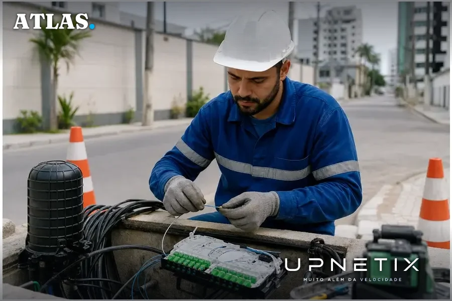 Técnico instalando cabos de fibra óptica subterrâneos no Rio Grande do Norte