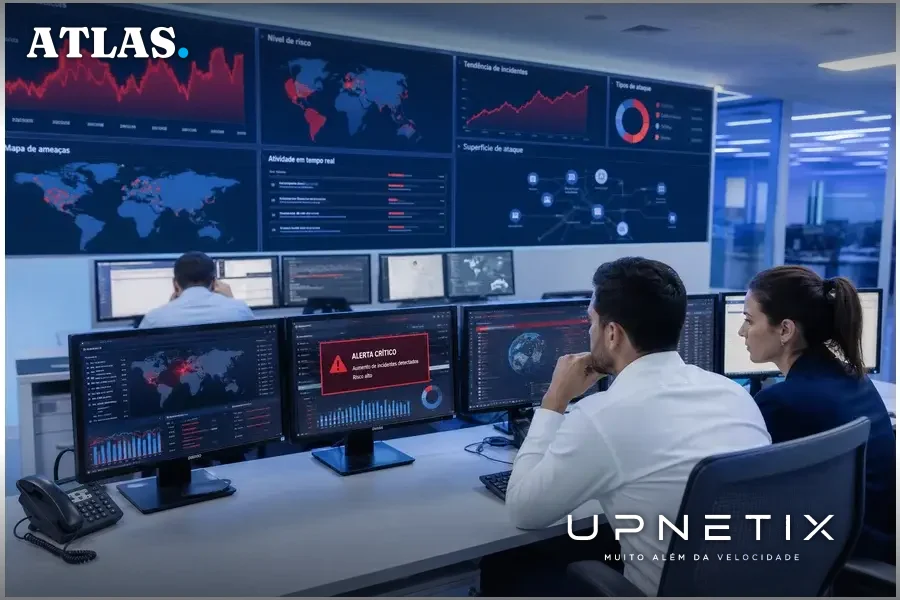 Centro de operações de segurança cibernética em banco durante monitoramento de riscos de IA