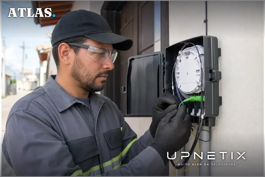 Técnico de ISP realizando instalação de banda larga fixa em residência, representando a operação dos ISPs no 4º trimestre de 2025.