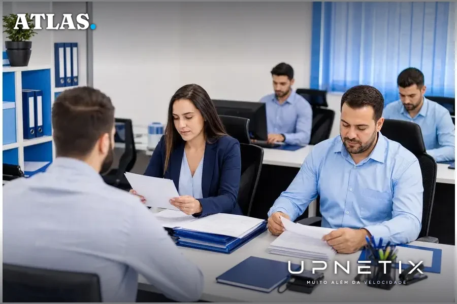 Funcionários da Feninfra analisando documentos para emissão de atestados