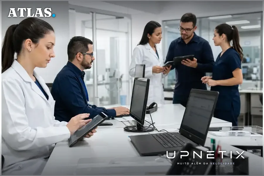 Equipe da MedLabor usando o ERP Sankhya durante implantação acelerada do sistema