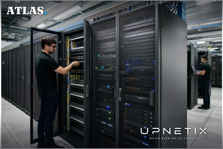Data center corporativo no Brasil com infraestrutura para operação local da IA do SOC da Evolutia.