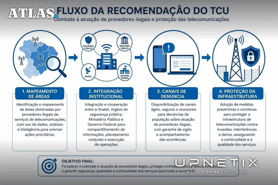 Diagrama do fluxo de ações recomendadas pelo TCU para combate ao crime organizado em ISPs.