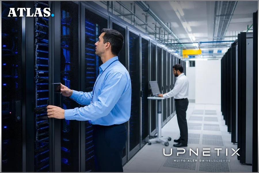 Data center moderno da EVEO em Recife com racks e equipamentos em operação