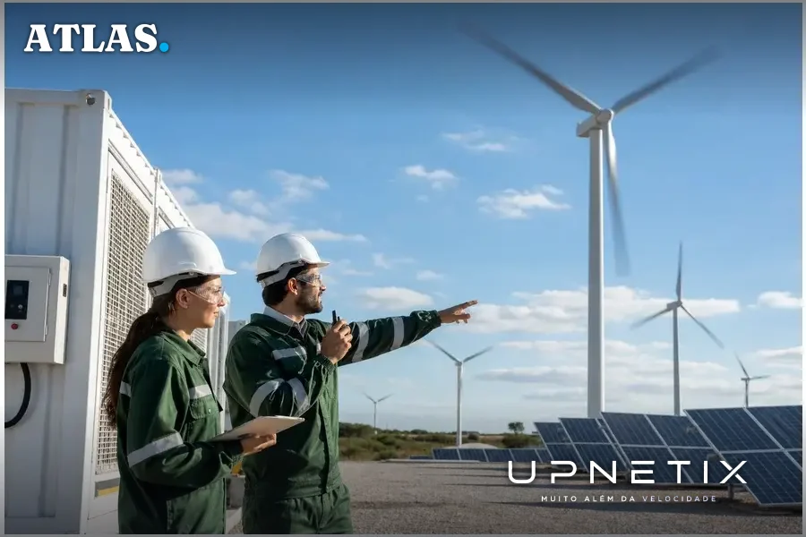 Parque eólico e fazenda solar no Rio Grande do Norte fornecendo energia limpa