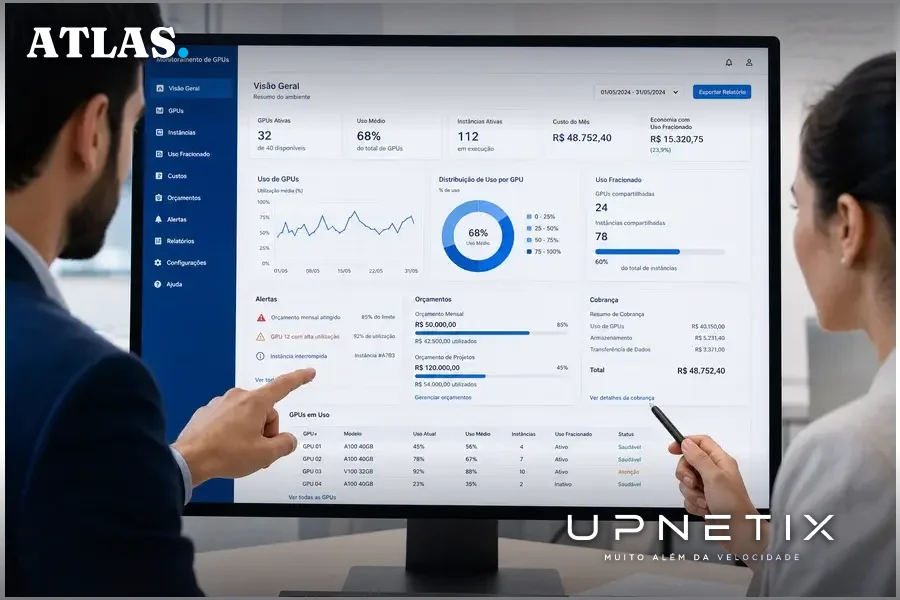 Painel de controle digital para contratação fracionada e monitoramento de uso de GPUs com cobrança em reais.