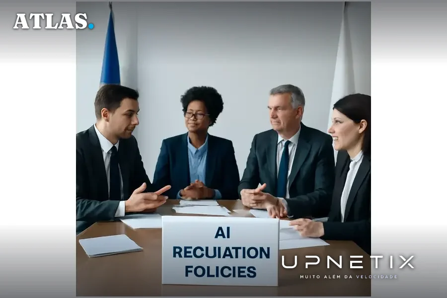 Reunião internacional formal discutindo regulação e fiscalização de inteligência artificial