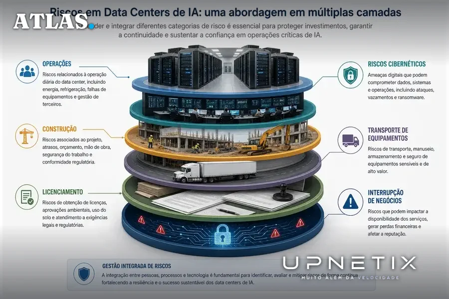 Diagrama ilustrativo da complexidade dos riscos em projetos de data centers para IA.