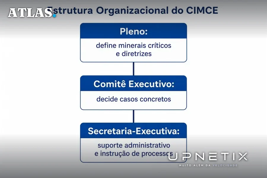Diagrama da estrutura organizacional do CIMCE em estilo profissional e didático, com rótulos em português.