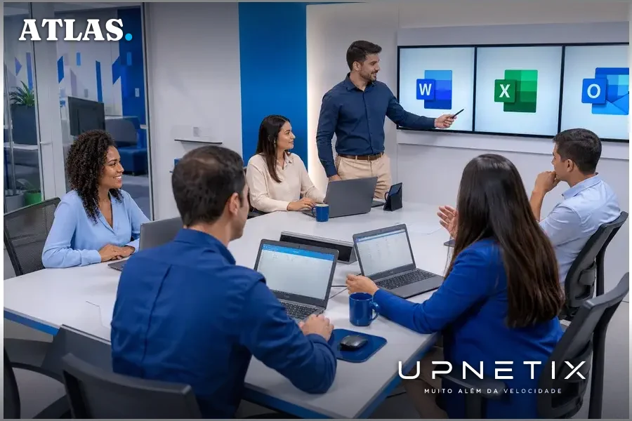 Equipe de colaboradores da CAIXA em reunião utilizando Microsoft 365 para integrar IA em processos internos