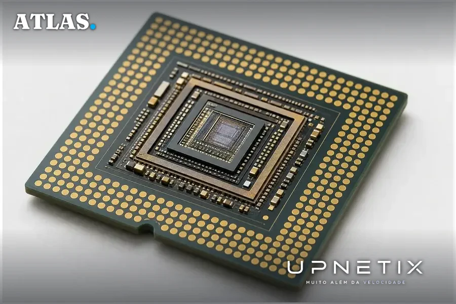 Close-up realista de chip avançado para inteligência artificial.