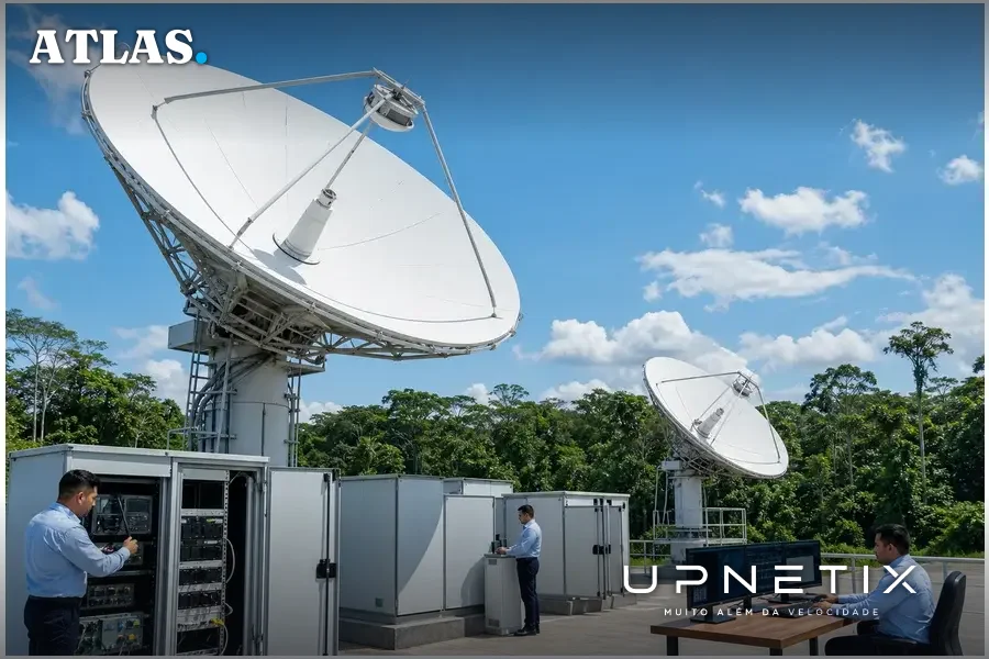 Estação de comunicação por satélite operando na região amazônica para ampliar conectividade